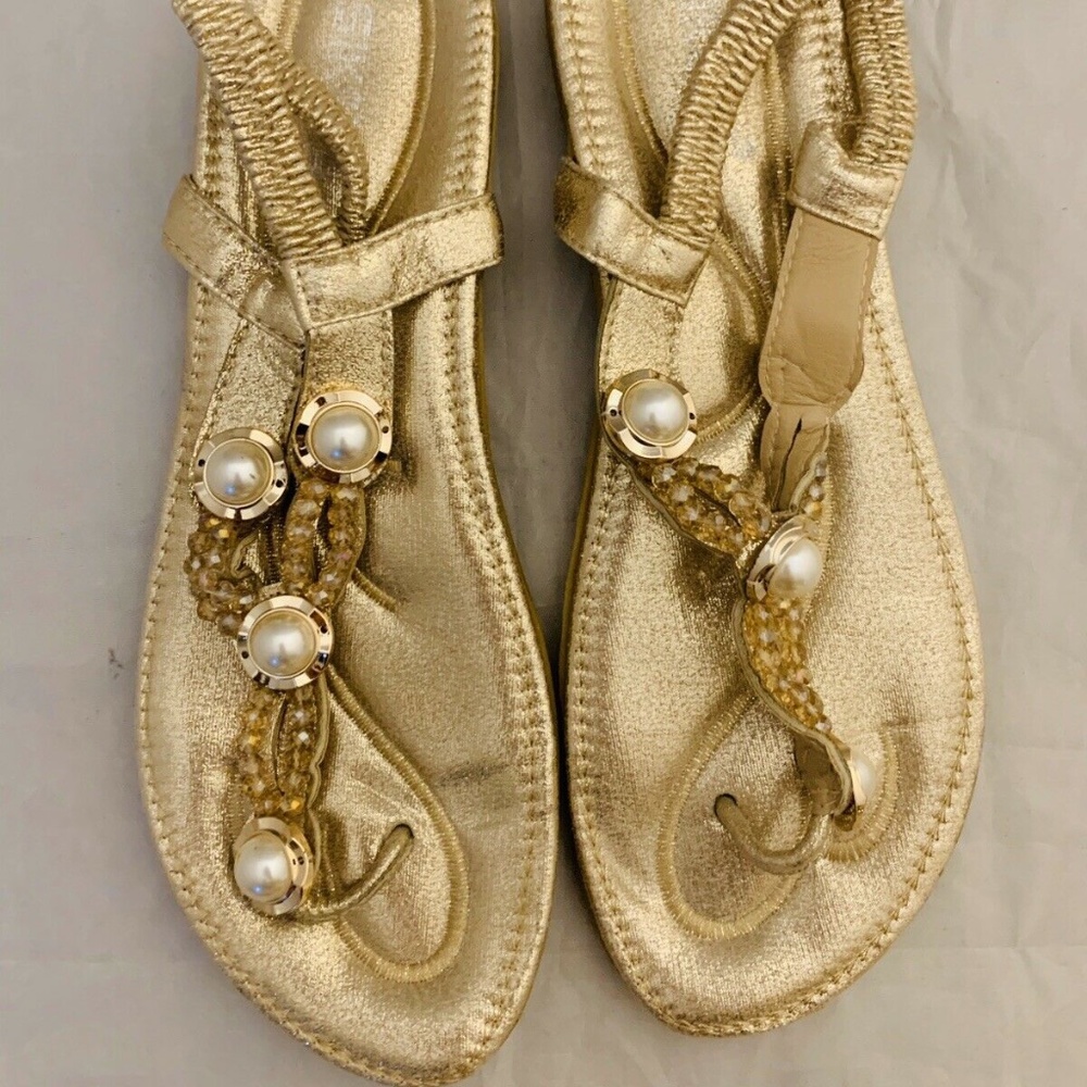 Siketu Gold Jeweled Sandals Size 9.5